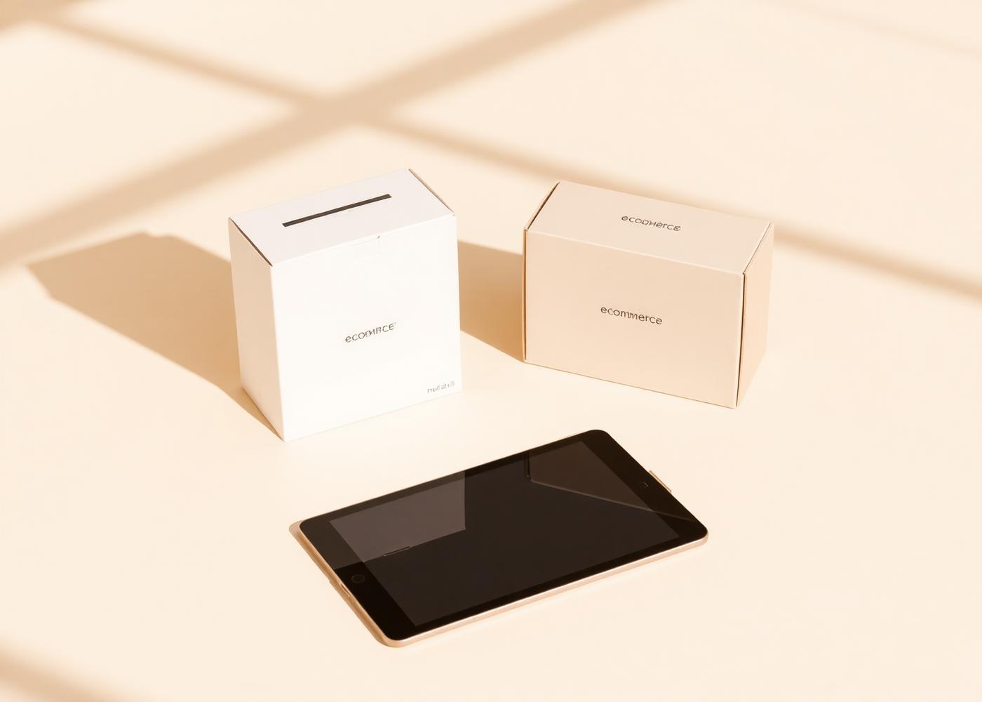 Colis et tablette illustrant les opérations e-commerce